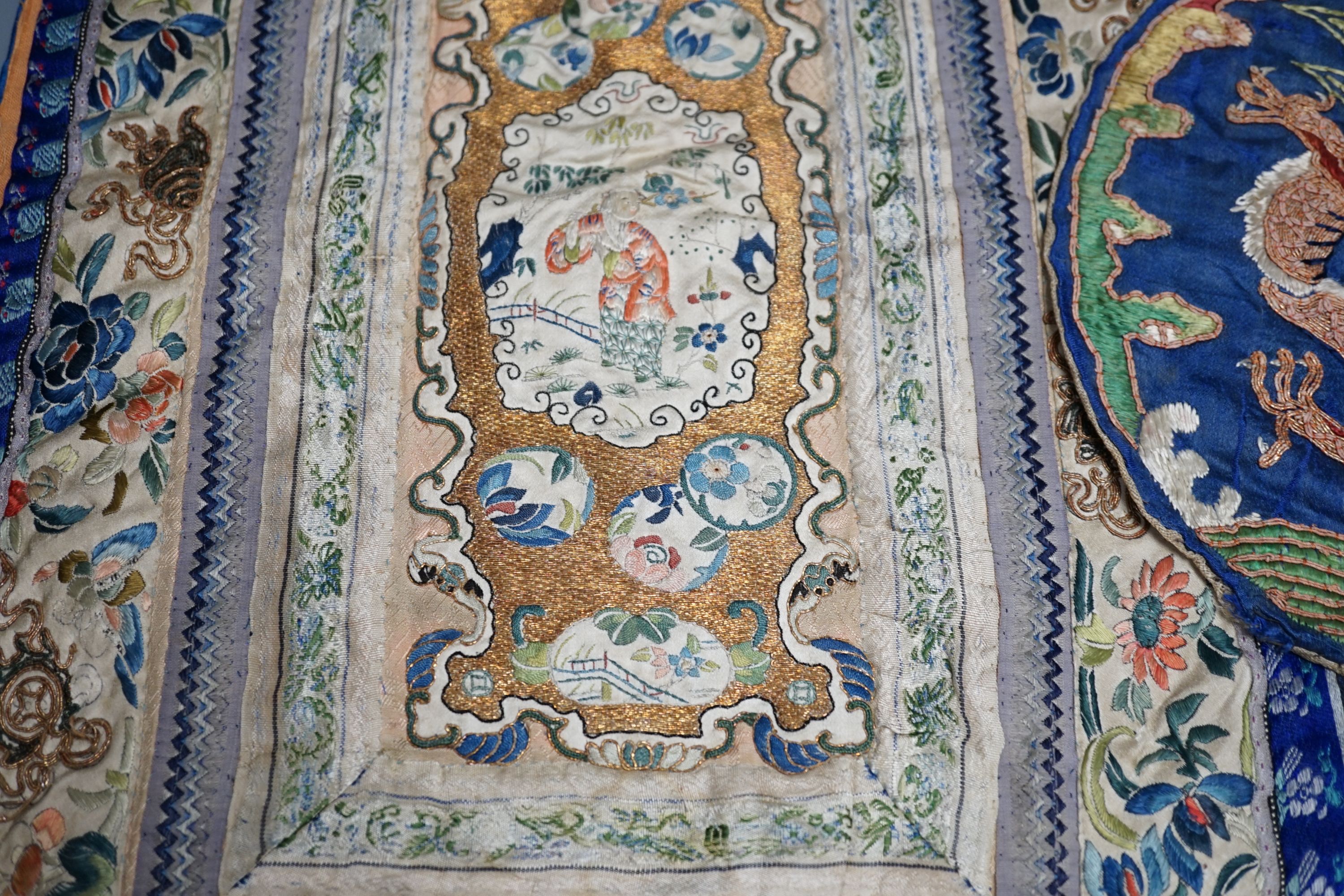 Two Chinese embroideries, Qing, longest 45 cms long x32 cms wide.